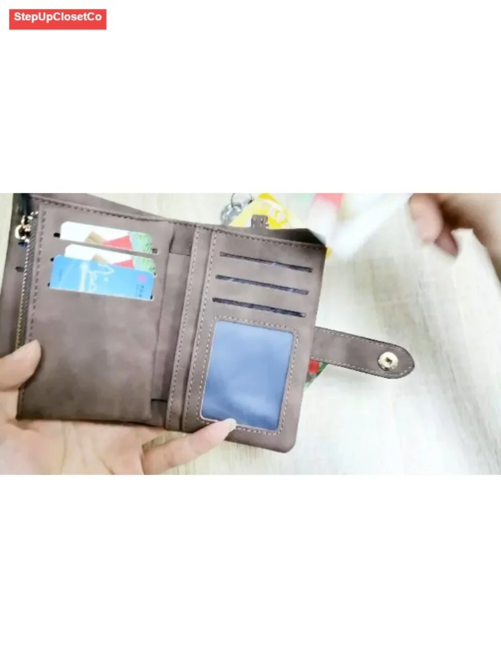 Small Bifold Leather Wallet RFID Blocking Wristlet Card Holder ID Window Coin
